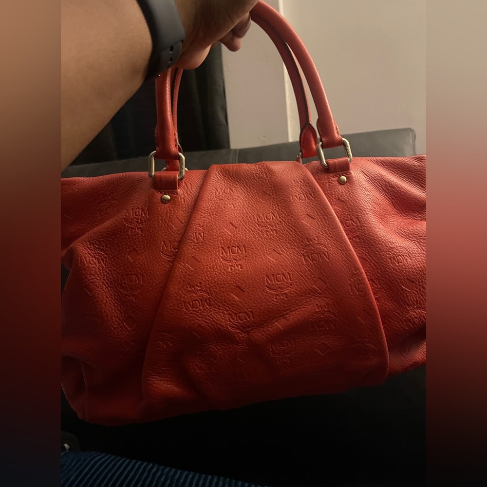 Mcm Authentic Orange Monogram Embossed Leather Me… - image 6